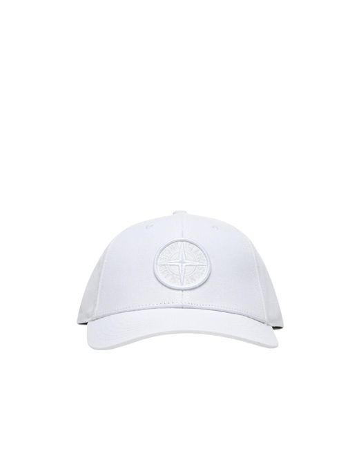 Stone Island White Logo Embroidered Baseball Cap for men