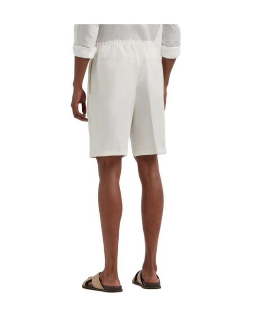 Canali White Poplin And Silk Bermuda Shorts With A Drawstring for men