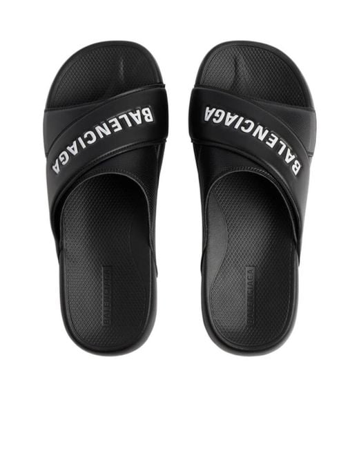 Balenciaga Black Crisscross Logo Slides for men