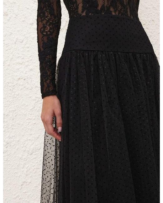 Zimmermann Black Polka-Dot Midi Skirt