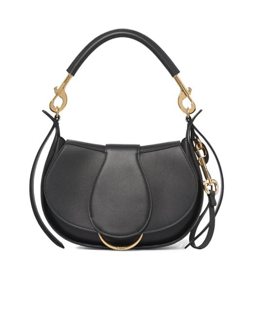 Chloé Black Chloé Logo Detailed Foldover Top Shoulder Bag