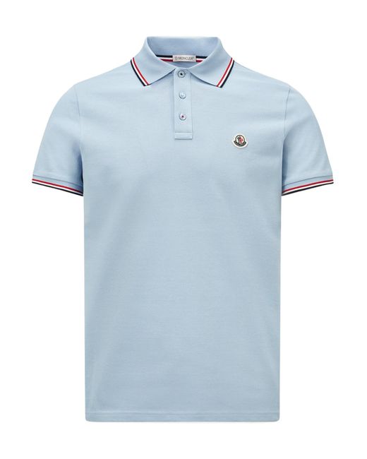 Moncler Blue Logo Patch Short-Sleeved Polo Shirt for men