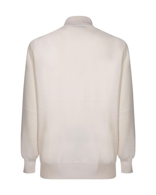 Brunello Cucinelli White Funnel-Neck Knitted Sweater for men