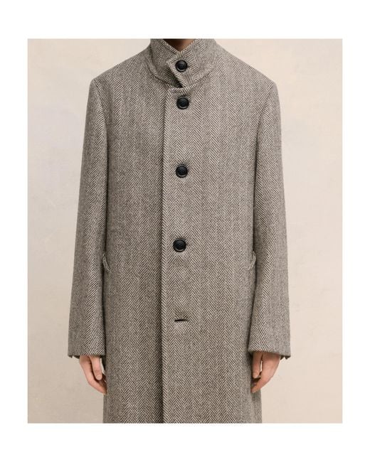 AMI Gray High-Neck Wool Coat