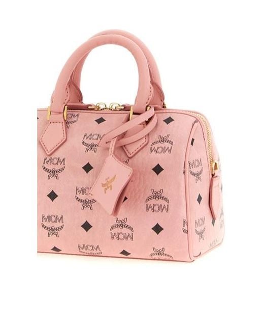 MCM Pink Ella Monogram Boston Tote Bag