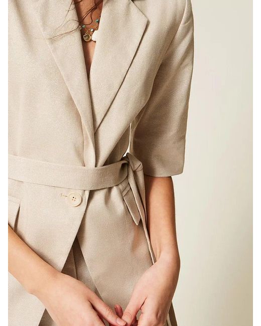 Twinset Natural Short-Sleeve Belted Blazer