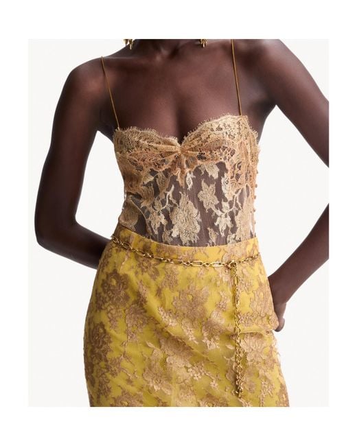 Saint Laurent Yellow Lace Midi Skirt