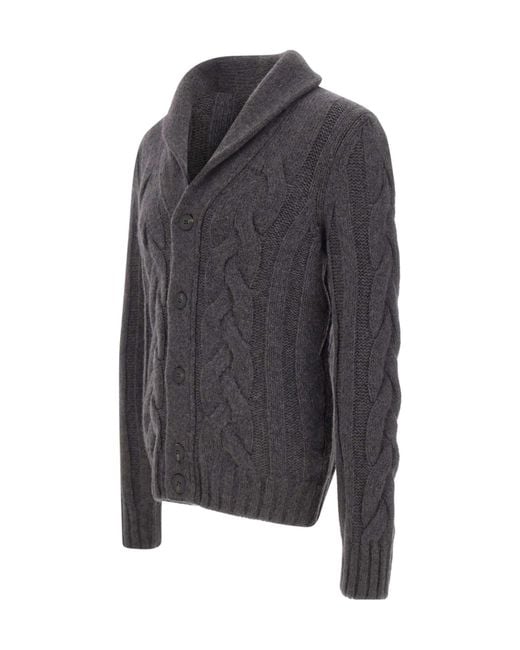 Gran Sasso Gray Cable Knit Shawl Collar Cardigan for men