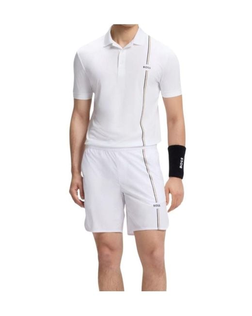 Boss White Logo-Print Polo Shirt for men