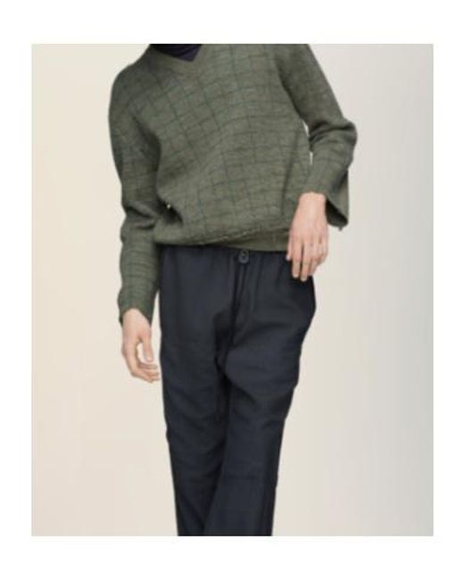 Maison Margiela Green Long Sleeve V-Neck Grid-Pattern Jumper for men
