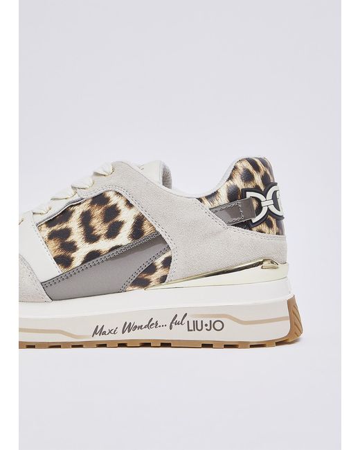 Liu Jo Gray Leopard Printed Lace-Up Sneakers