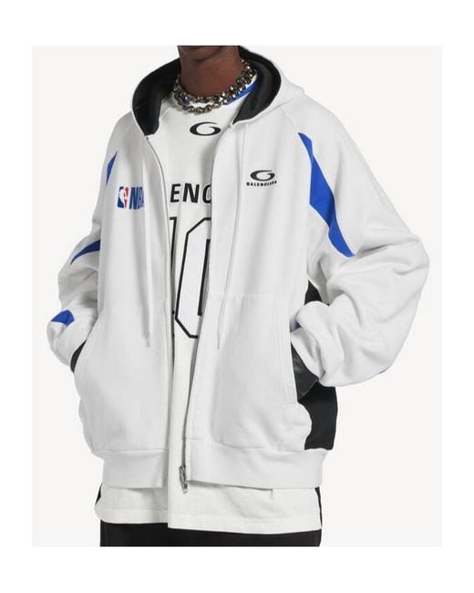 Balenciaga Blue Nba Collaboration Oversized Zip-Up Hoodie for men
