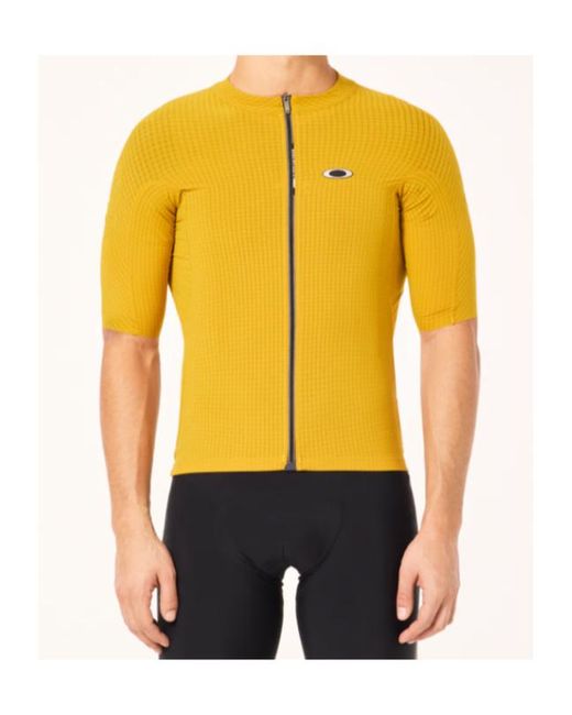 Oakley Yellow Gridskin Pinstripe Ss Textured Zip Jersey for men