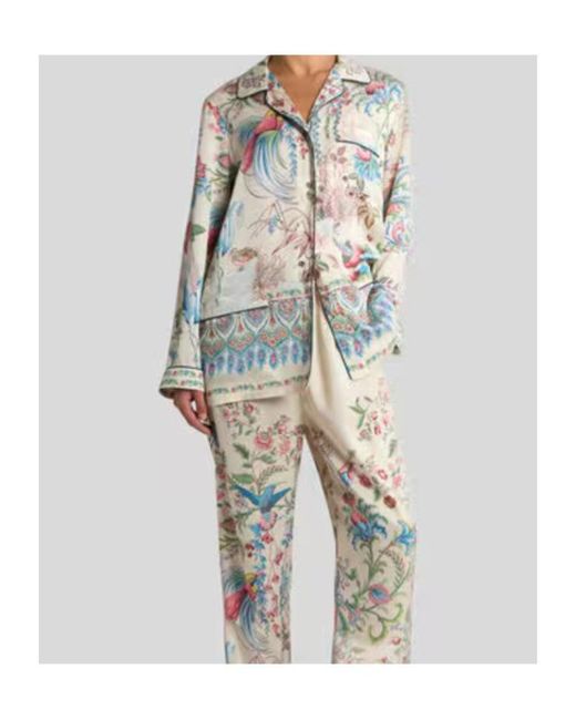 Etro White Placed Flora And Fauna Print Twill Shirt