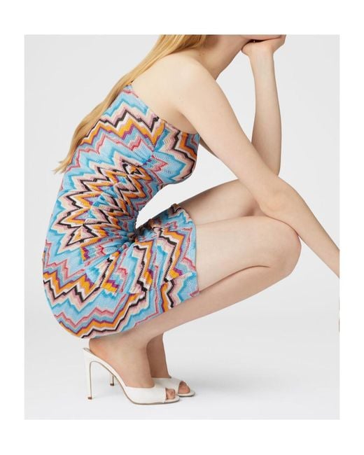 Missoni Blue Zigzag-Pattern One-Shoulder Mini Dress