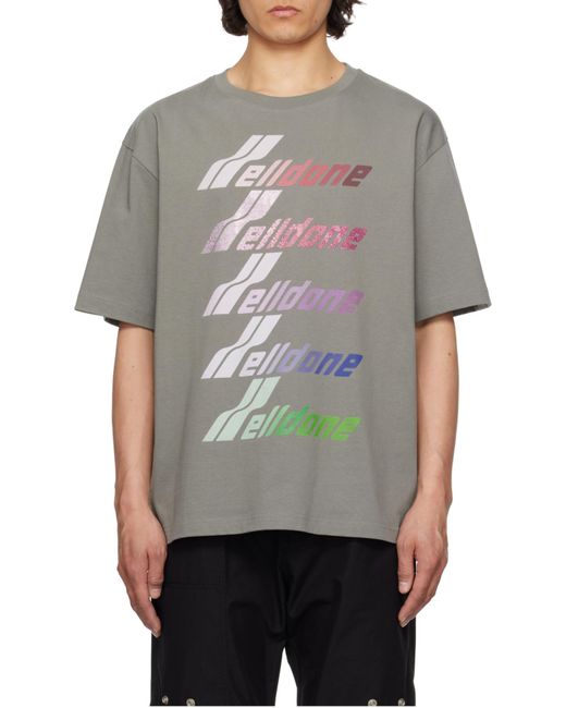 we11done Gray Multi Logo Print T-Shirt for men