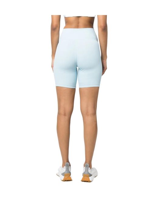 Sporty & Rich Blue Logo-Patch Ribbed Biker Shorts