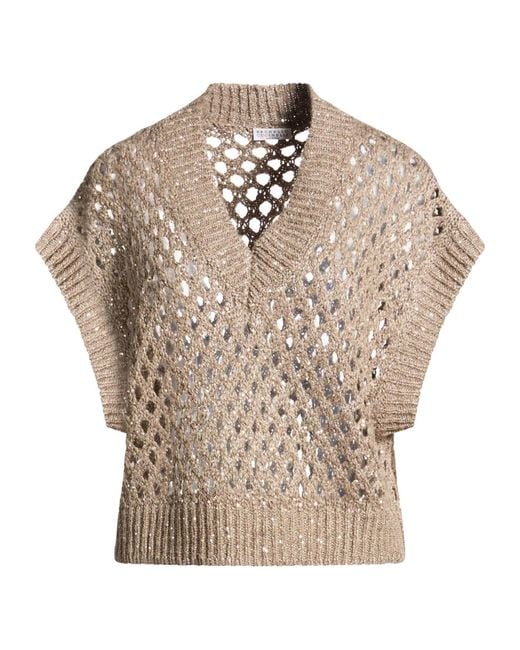 Brunello Cucinelli Natural Solidcolor Vneck Sleeveless Knit Sweater