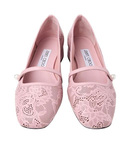 Jimmy Choo Pink Elisa Perforated Ballerina Pumps