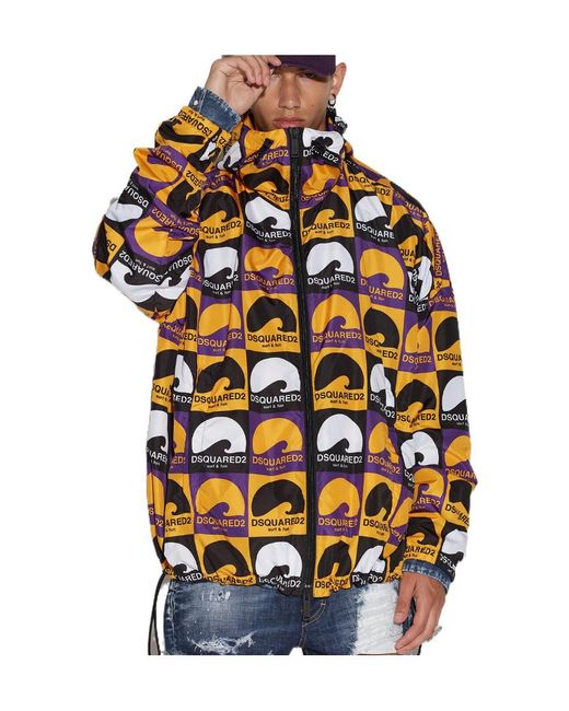 DSquared² Gray All-Over Printed Zip-Up Hooded Jacket for men