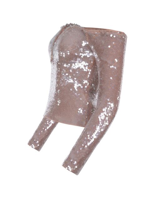 Self-Portrait Pink Sequin Off Shoulder Top