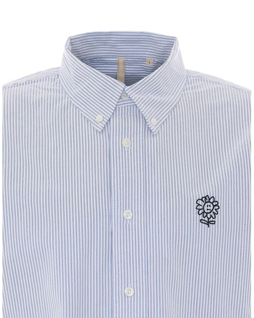 sunflower Blue Striped Embroidered Logo Shirt for men