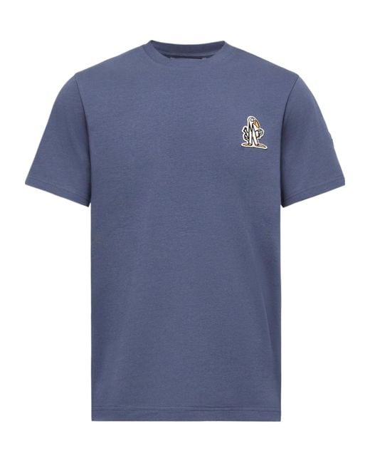 Moncler Blue Logo Cotton T-Shirt for men