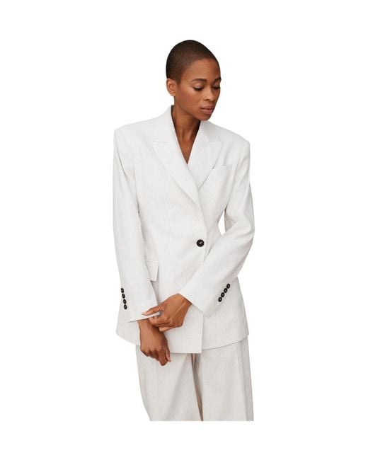 Brunello Cucinelli White Stripped Buttoned Jacket