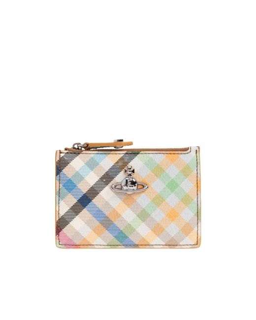 Vivienne Westwood Blue Orb Plaque Checked Card Holder