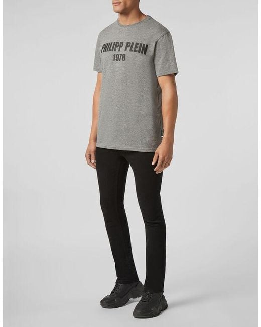 Philipp Plein Gray Logo Printed T-Shirt for men