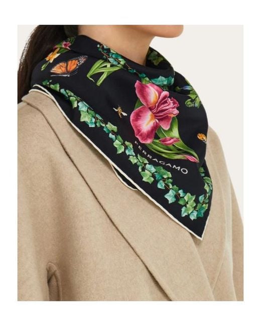 Ferragamo Green Eden Shoes Print Silk Scarf