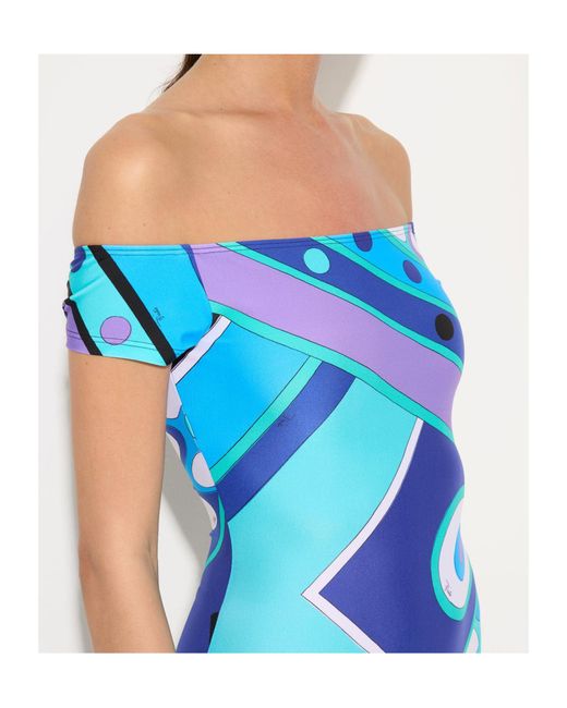 Emilio Pucci Blue Vivara Iride-Print Off-Shoulder Playsuit