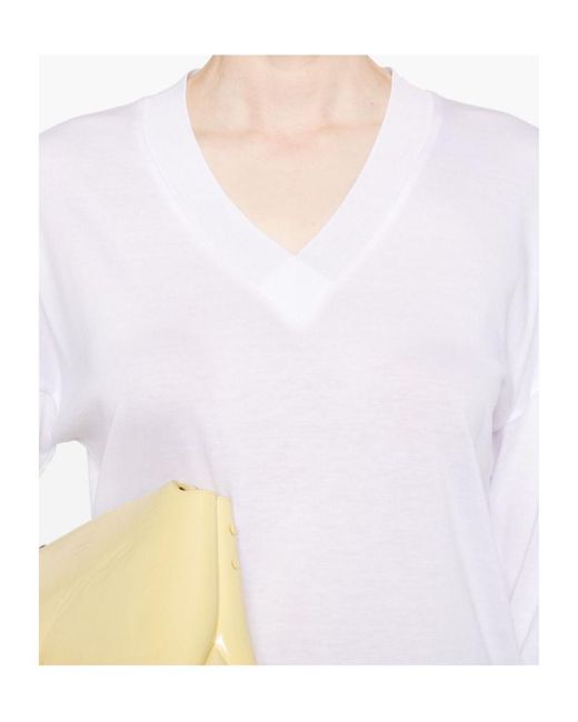 Herno White V-Neck Knitted Jumper