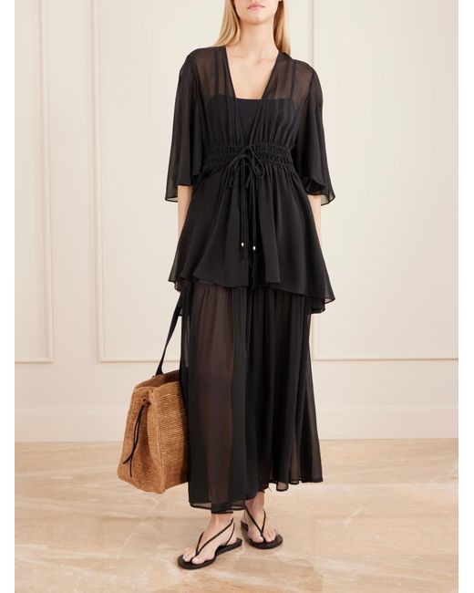 Eres Black Elastic Waist Midi Skirt