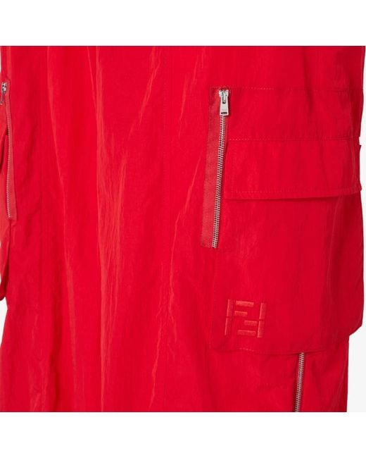 Fendi Red Zip-Detailed Cargo Trousers for men