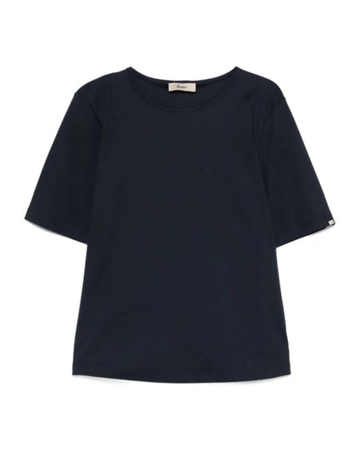 Herno Blue Side Slits Cotton T-Shirt