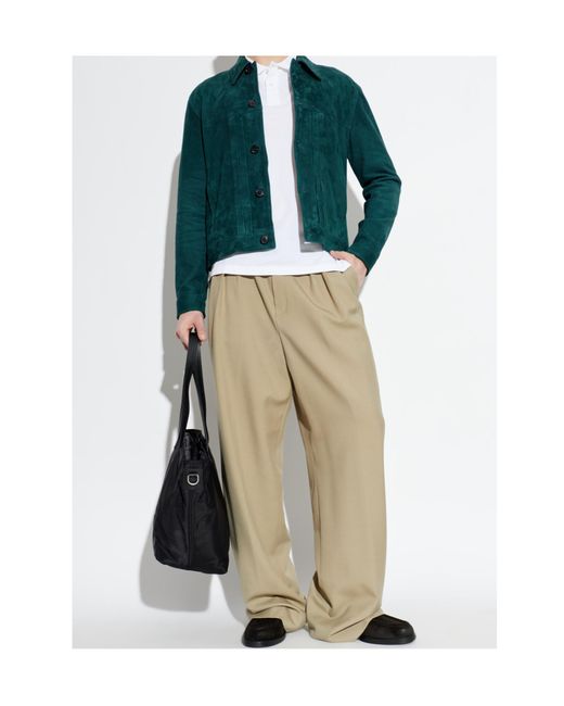 Paul Smith Green Long-Sleeved Leather Jacket for men