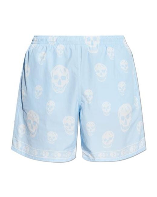 McQueen Blue Skull Print Swim Shorts for men