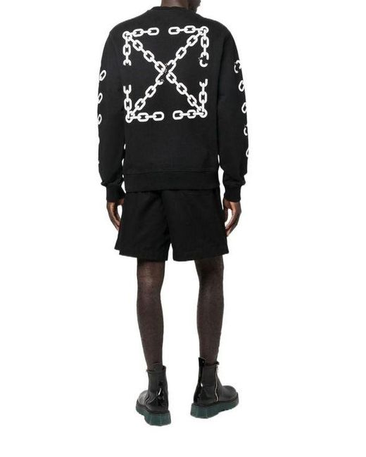 Off-White c/o Virgil Abloh Black Chain Arrow Logo Printed Crewneck Sweatshirt for men