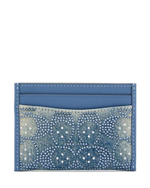 COACH Blue Embellished Denim And Leather Card Holder