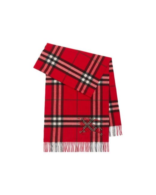 Burberry Red Wide Cross Stitch Ekd Check Scarf