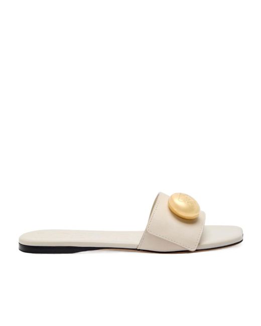Loewe White Pebble Logo Leather Sliders