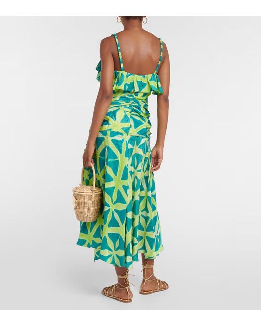 Ulla Johnson Green Zoya Printed Midi Dress