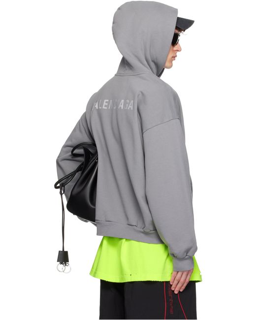 Balenciaga Gray Logo Embroidered Hoodie for men
