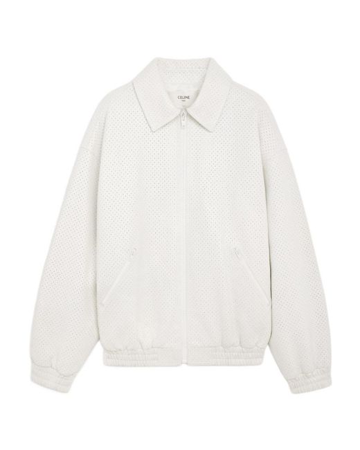 Céline White Lapel Zipper Leather Jacket for men