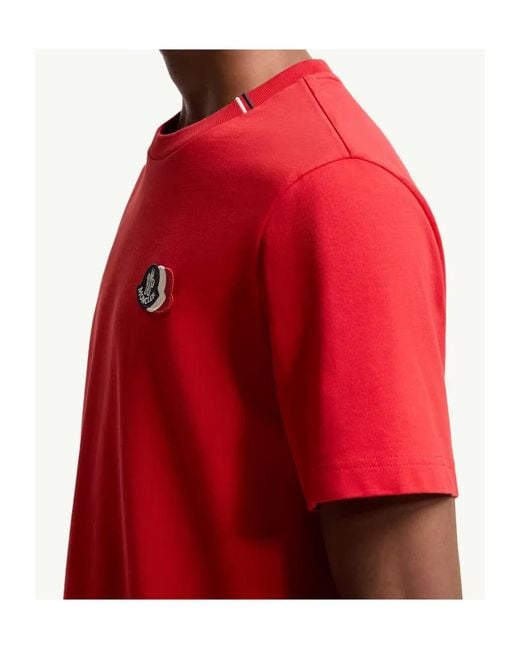 Moncler Red Logo Patch Crewneck T-Shirt for men