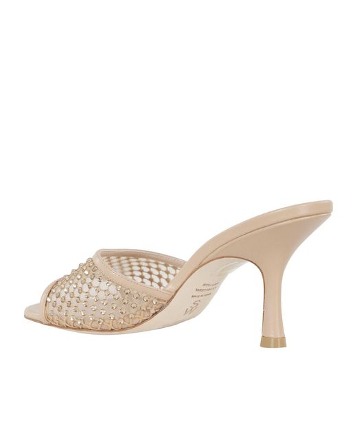 Stuart Weitzman White Embellished Slip-On Mules