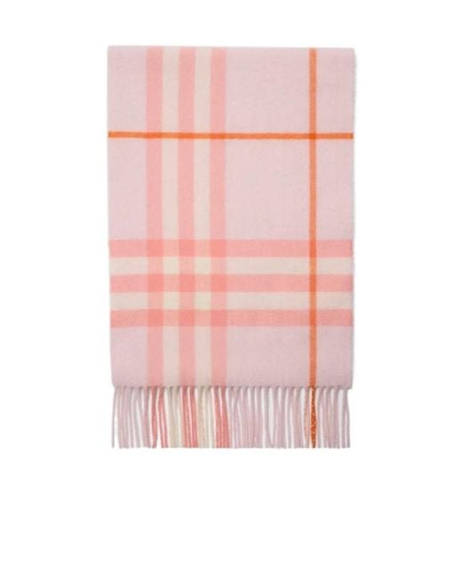Burberry Pink Checked Fringed-Edge Scarf