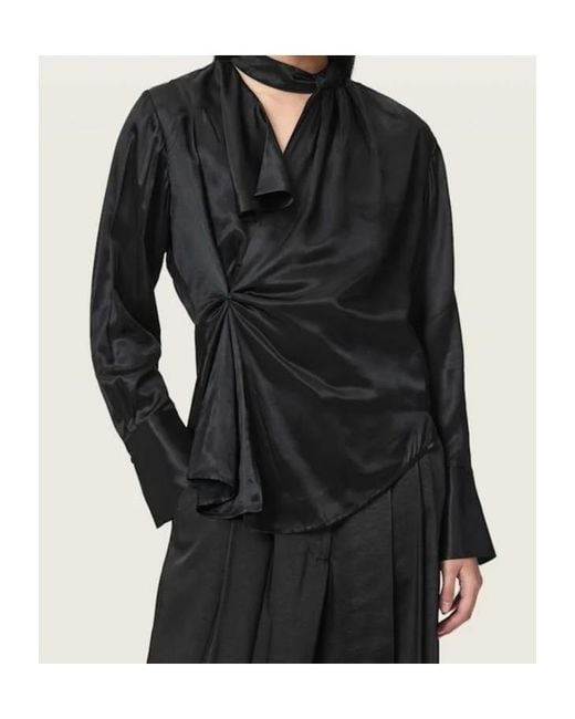 AllSaints Black Pleated Top