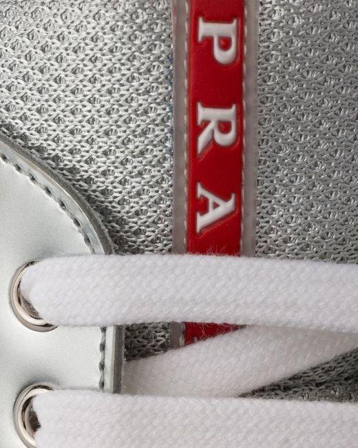 Prada Gray America's Cup Metallic Leather And Bike Fabric Sneakers for men